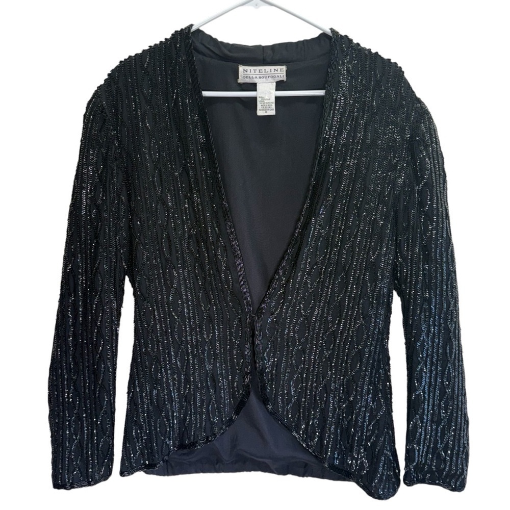 Niteline by Della Roufogali Vintage Black Sequined Formal Blazer. Size M